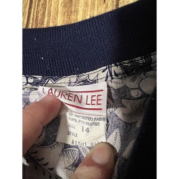 Vintage Lauren Lee Blue And White Floral Womens Blouse Padded Shoulders Size 14 - Picture 6 of 10